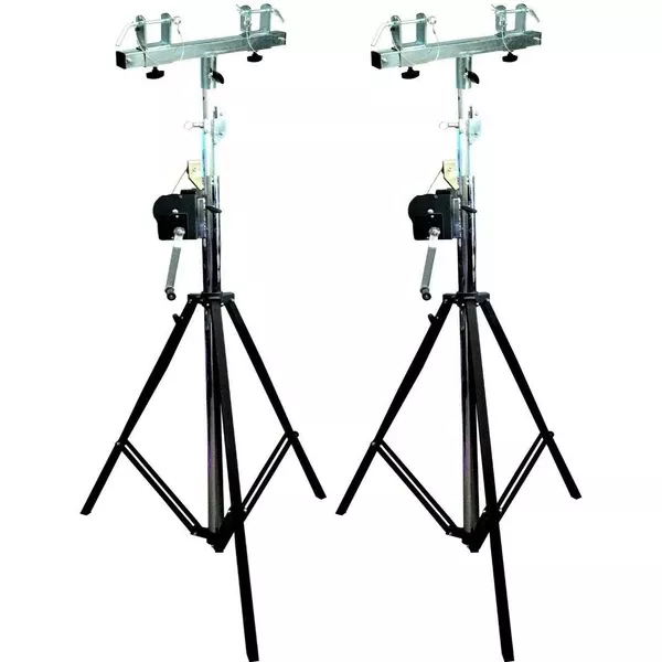 (2) MR TRUSS ST200 & SBC250 Pro Lighting 12 Foot Crank Light Stand & Square Truss T-Bar